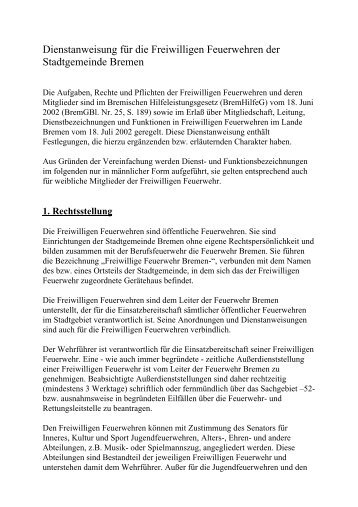 Dienstanweisung für die Freiwilligen Feuerwehren der ...