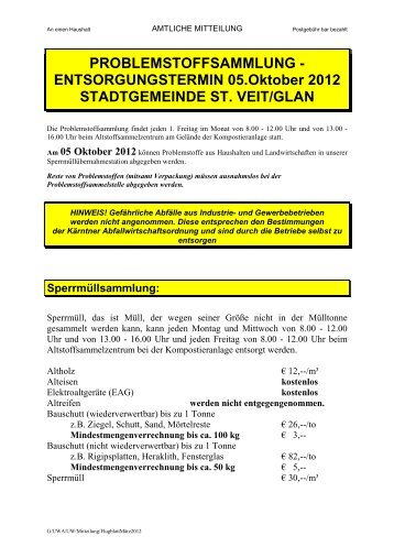 PROBLEMSTOFFSAMMLUNG - St. Veit an der Glan