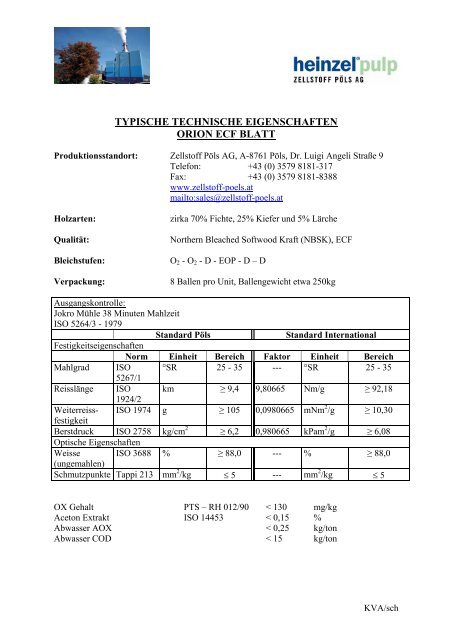 Spezifikation ORION ECF BOGEN - Zellstoff Pöls AG