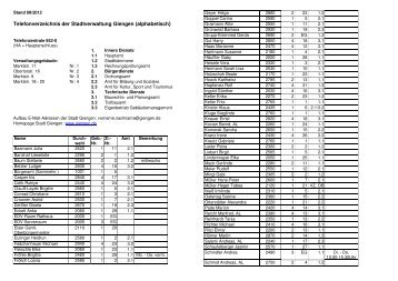 Telefonverzeichnis der Stadtverwaltung Giengen ... - Stadt Giengen