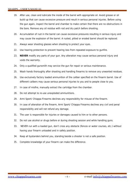 User's guide for: SHARPS RIFLE - Frankonia