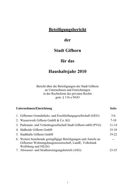 18 Beteiligungsbericht 2010 - Stadt Gifhorn