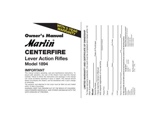 CENTERFIRE Lever Action Rifles Model 1894 - Marlin Firearms