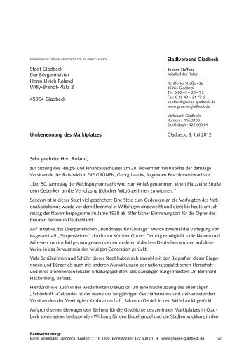 Brief an Bürgermeister Ulrich Roland vom 03.07 ... - Grüne Gladbeck