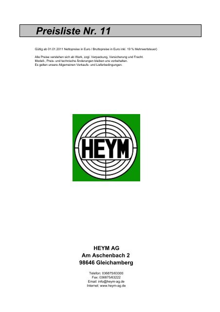 Preisliste Nr. 11 - Heym Waffenfabrik GmbH