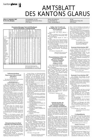 Amtsblatt des Kantons Glarus, 6.9.07 - Glarus24.ch