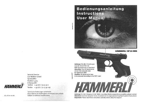 Hämmerli SP20 RRS Bedienungsanleitung D / E / F - Walther