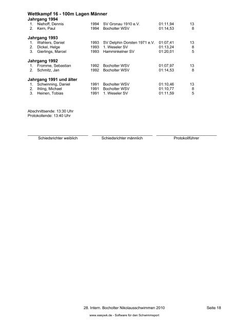 Inoffizielles Protokoll Nikolaus 2010 - SG SSF Marl-Hüls