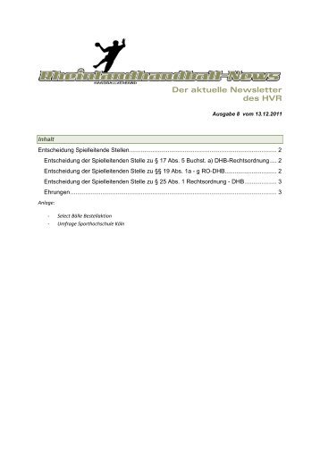 Der aktuelle Newsletter des HVR - Handballverband Rheinland