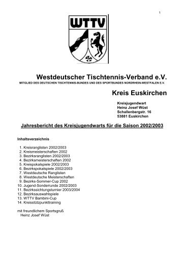 Westdeutscher Tischtennis-Verband e.V. Kreis Euskirchen