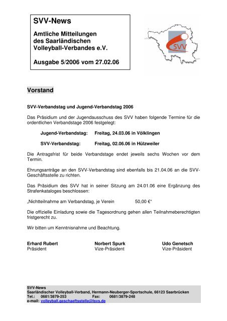 SVV-News-5-2006 1 - Saarländischer Volleyballverband eV