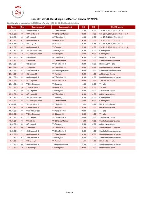 Spielplan der (S)-Bezirksliga-Ost Männer, Saison 2012/2013