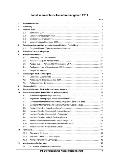 Ausschreibungsheft 2011 - Schwimmbezirk Nordwestfalen