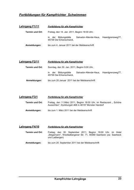 Ausschreibungsheft 2011 - Schwimmbezirk Nordwestfalen