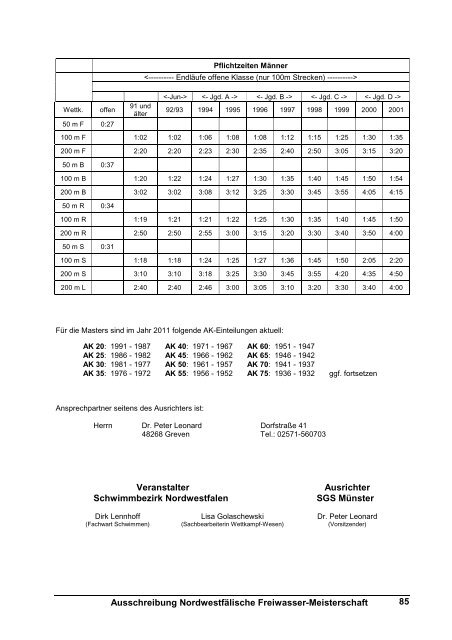 Ausschreibungsheft 2011 - Schwimmbezirk Nordwestfalen