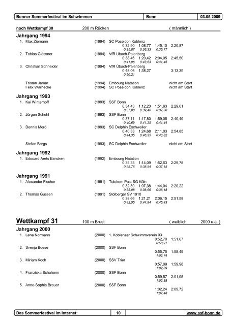 Wettkampf 29 - SSF Bonn 1905 e.V.