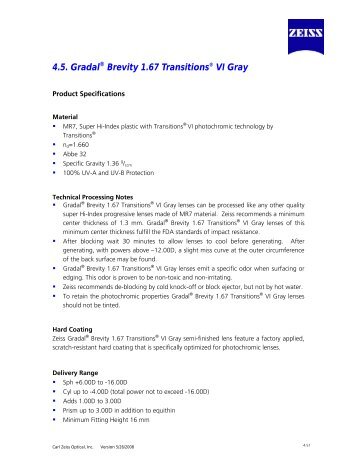 4.5. Gradal® Brevity 1.67 Transitions® VI Gray - Carl Zeiss, Inc.