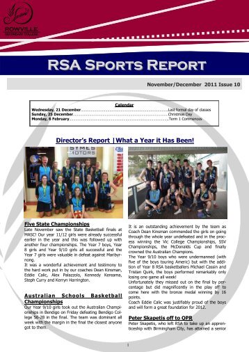 RSA Sports Report - Rowville Secondary College