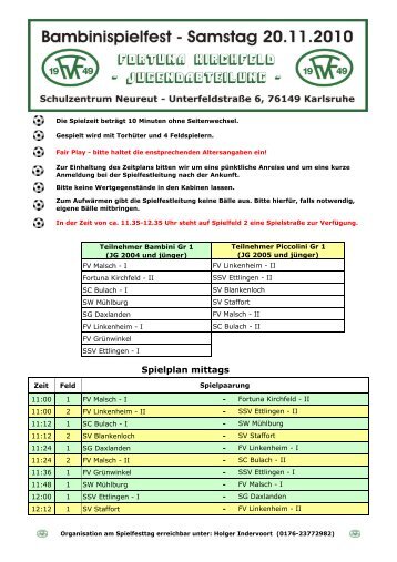 Zeitplan Fortuna Kirchfeld Bambini - Club inspire