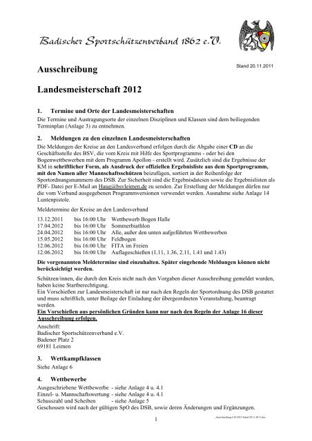 Ausschreibung Landesmeisterschaft 2012 - SSV 1487 Eberbach