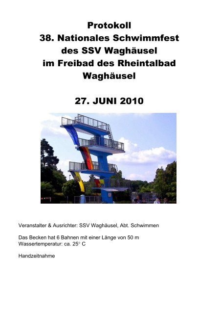 Protokoll 38. Nationales Schwimmfest des SSV Waghäusel im ... - DSV