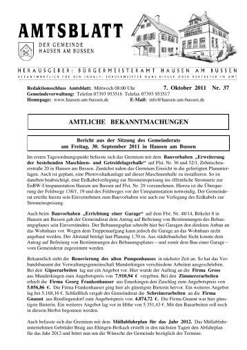 AMTLICHE BEKANNTMACHUNGEN - Gemeinde Hausen am Bussen