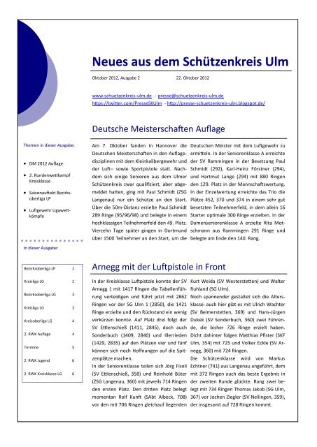 Neues aus dem Schützenkreis Ulm