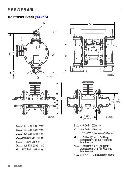 Bedienungsanleitung Verderair Druckluftmembranpumpen VA25