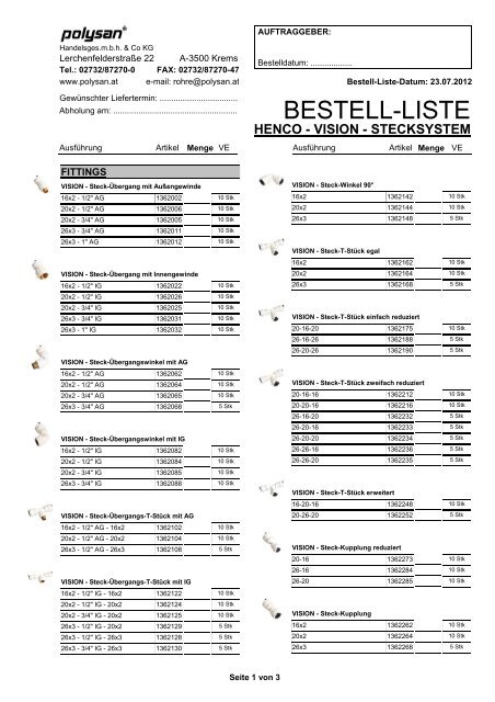 HENCO - VISION - STECKSYSTEM - bei Polysan