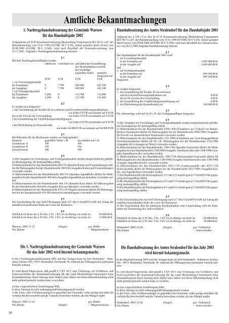 Amtliches Bekanntmachungsblatt des - Amt Stralendorf