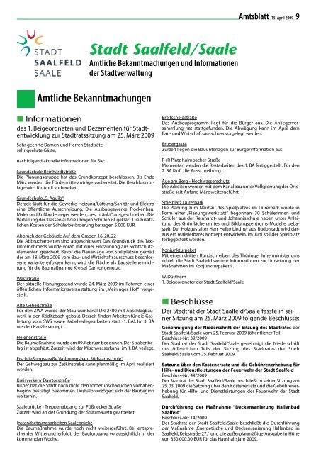 Amtsblatt Nummer 2009/07 - WWW Saalfeld