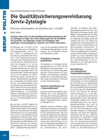 Die Qualitätssicherungsvereinbarung Zervix- Zytologie - Frauenarzt