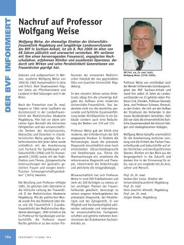 Nachruf auf Professor Wolfgang Weise - Frauenarzt
