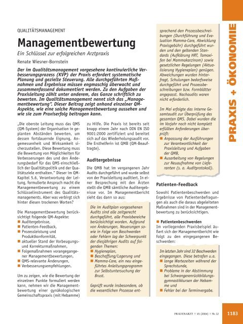 Managementbewertung - Frauenarzt