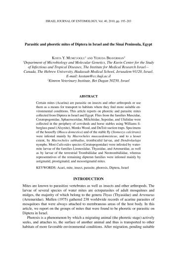 Parasitic and phoretic mites of Diptera in Israel and the Sinai ...