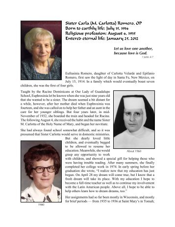 Sister Carla (M. Carlotta) - Racine Dominicans