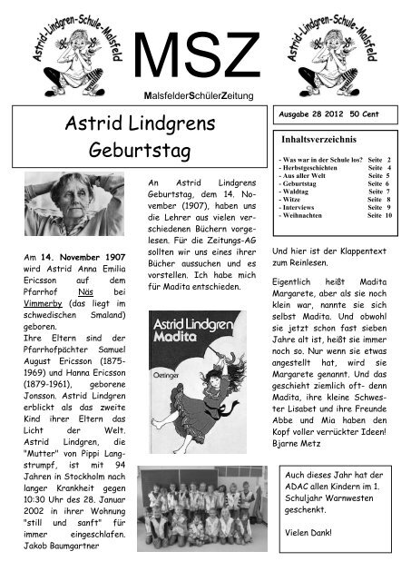 Astrid Lindgrens Geburtstag Astrid Lindgren Schule Malsfeld