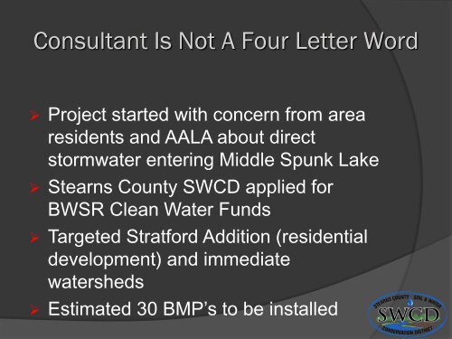 Watershed Based Stormwater Infiltration For Middle Spunk Lake