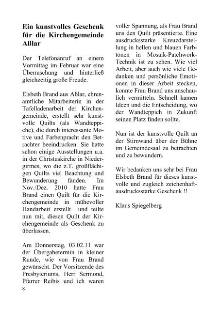 Gemeindebrief April/Mai 2011 - Evangelische Kirche Asslar