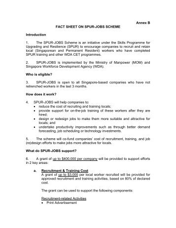 Factsheet On SPUR-JOBS Scheme - Ministry of Manpower
