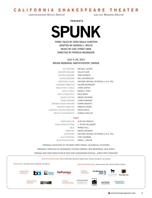 Read Spunk Program - California Shakespeare Theater