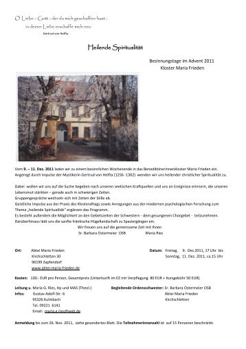 Besinnungstage im Kloster Maria Frieden (PDF-Dokument)