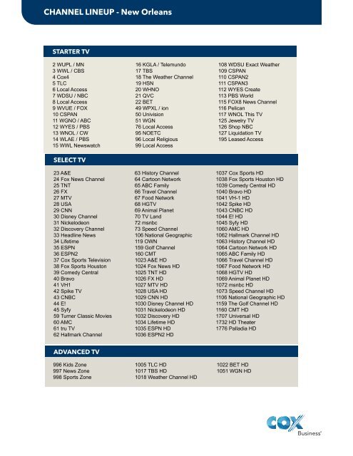 CHANNEL LINEUP - New Orleans - Cox Communications