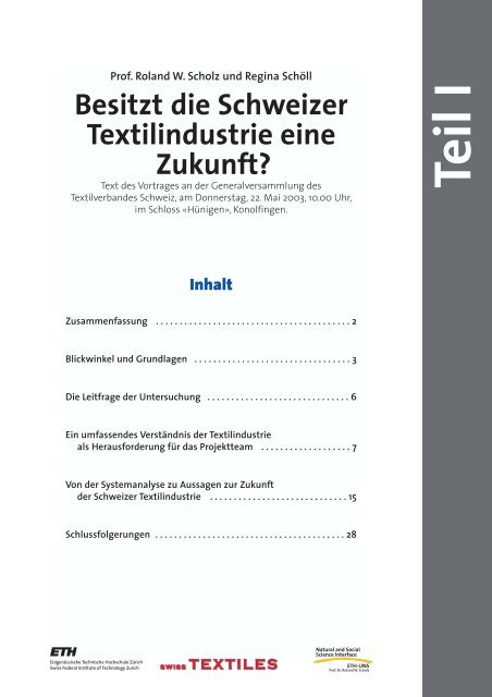 Zukunft der Schweizer Textilindustrie ? - ETH Zürich