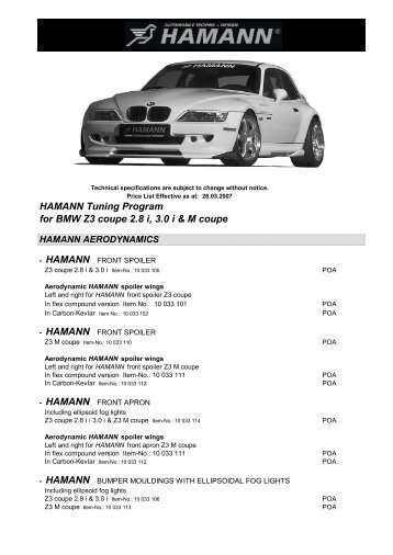 HAMANN Tuning Program for BMW Z3 coupe 2.8 i, 3.0 i & M coupe