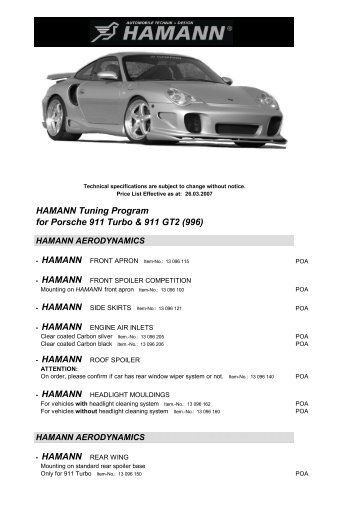 HAMANN Tuning Program for Porsche 911 Turbo & 911 GT2 (996)