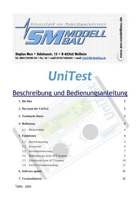 UniTest Bedienungsanleitung - SM-Modellbau