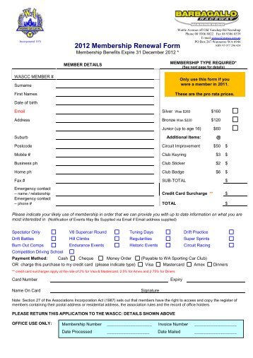 2012 Membership Renewal Form - WA Sporting Car Club
