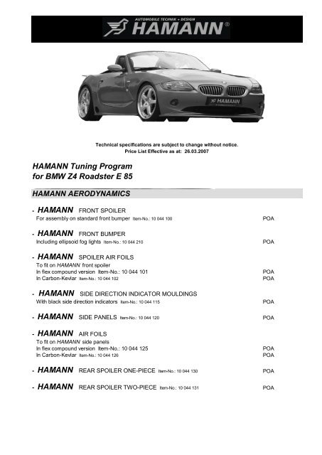 Hamann Tuning Program For Bmw Z4 Roadster E 85
