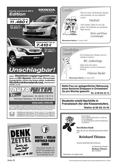 Amtliches Bekanntmachungsblatt - Mandelbachtal